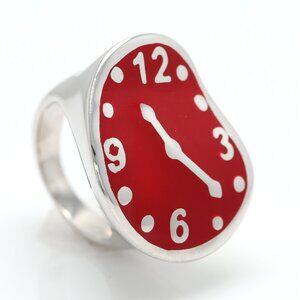 Melting Clock Art Ring Sterling Silver famous artist Enamel Inspired Artist